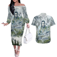 Chief Joseph Native American Couples Matching Off The Shoulder Long Sleeve Dress and Hawaiian Shirt Tribal Heart Symbol Inspirational Quote Will Fight No More Forever - Wonder Print Shop