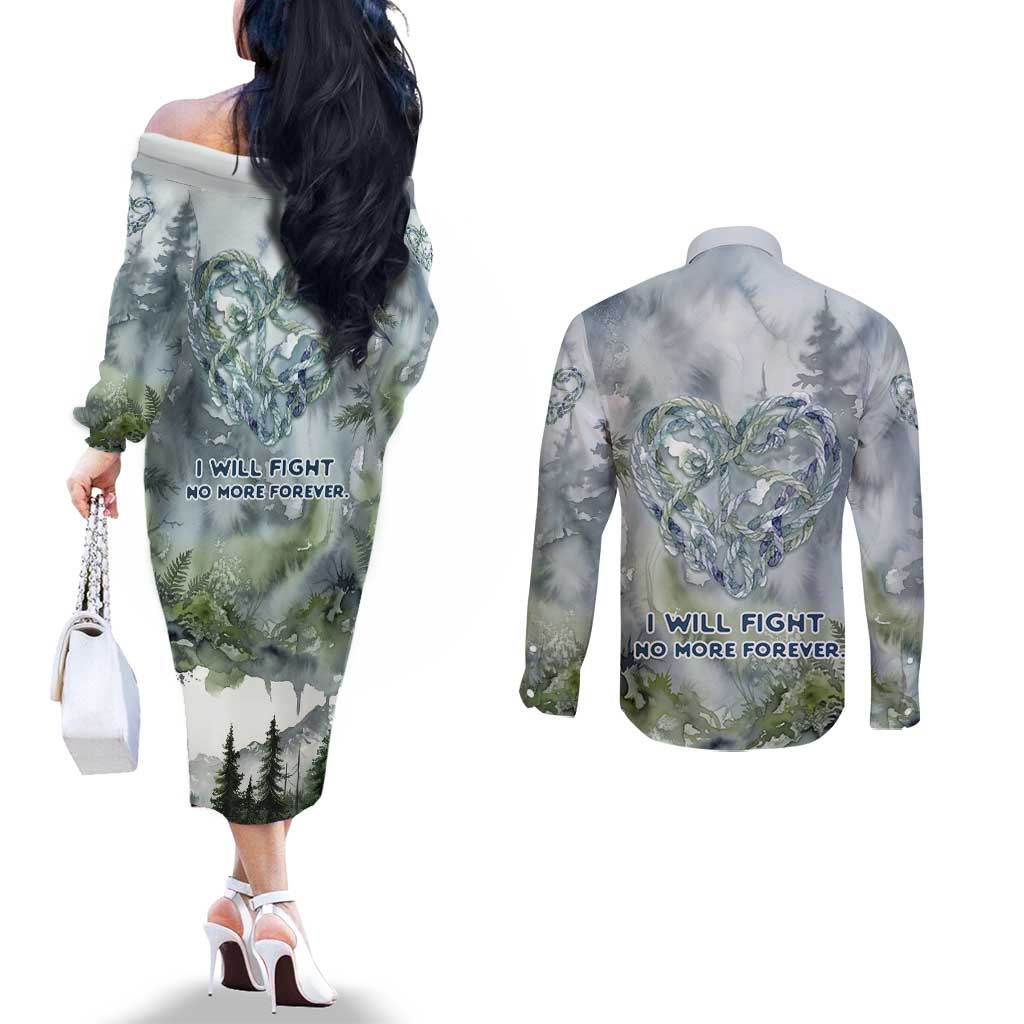 Chief Joseph Native American Couples Matching Off The Shoulder Long Sleeve Dress and Long Sleeve Button Shirt Tribal Heart Symbol Inspirational Quote Will Fight No More Forever - Wonder Print Shop