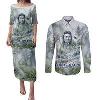 Chief Joseph Native American Couples Matching Puletasi and Long Sleeve Button Shirt Tribal Heart Symbol Inspirational Quote Will Fight No More Forever - Wonder Print Shop