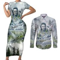 Chief Joseph Native American Couples Matching Short Sleeve Bodycon Dress and Long Sleeve Button Shirt Tribal Heart Symbol Inspirational Quote Will Fight No More Forever - Wonder Print Shop