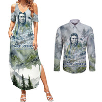 Chief Joseph Native American Couples Matching Summer Maxi Dress and Long Sleeve Button Shirt Tribal Heart Symbol Inspirational Quote Will Fight No More Forever - Wonder Print Shop