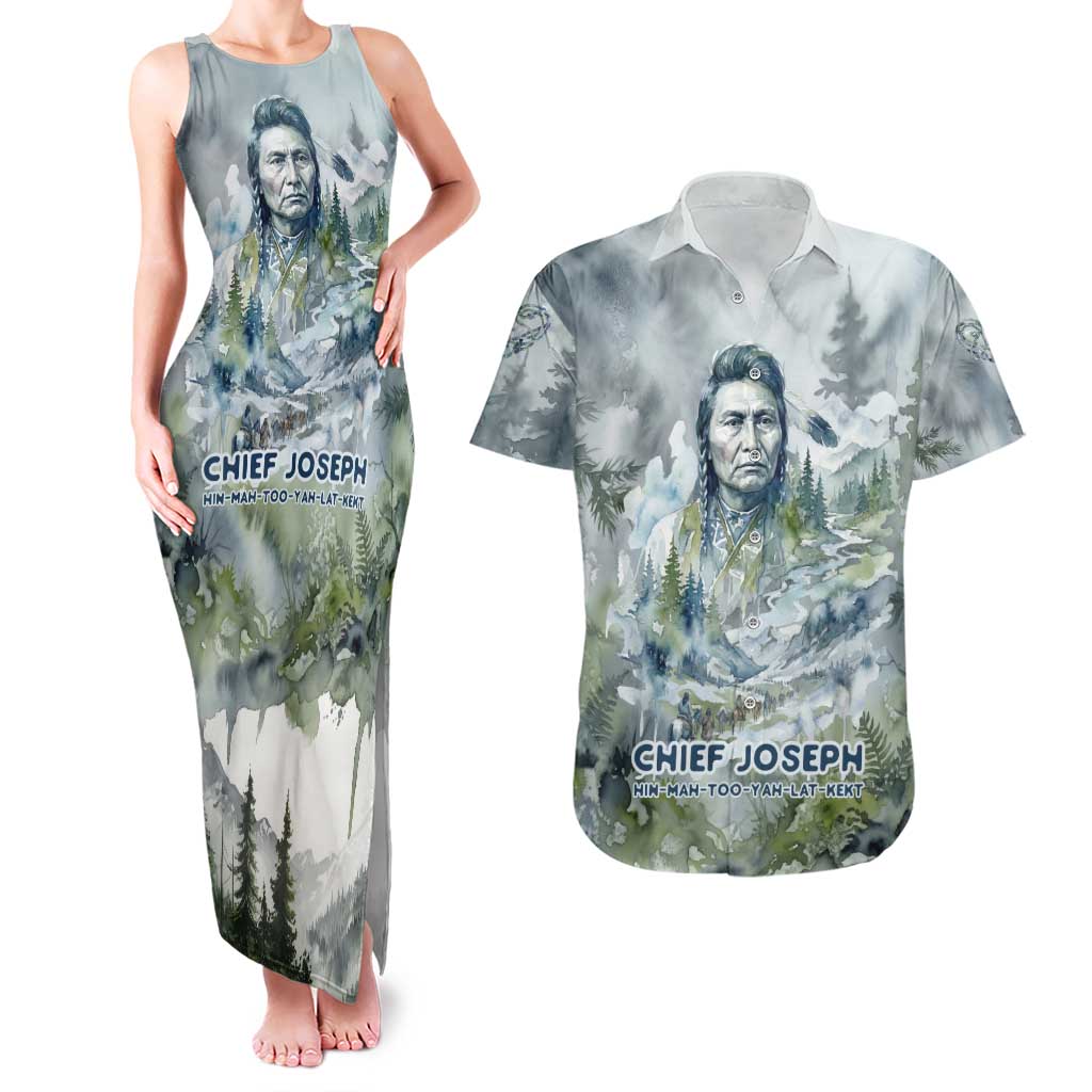 Chief Joseph Native American Couples Matching Tank Maxi Dress and Hawaiian Shirt Tribal Heart Symbol Inspirational Quote Will Fight No More Forever - Wonder Print Shop
