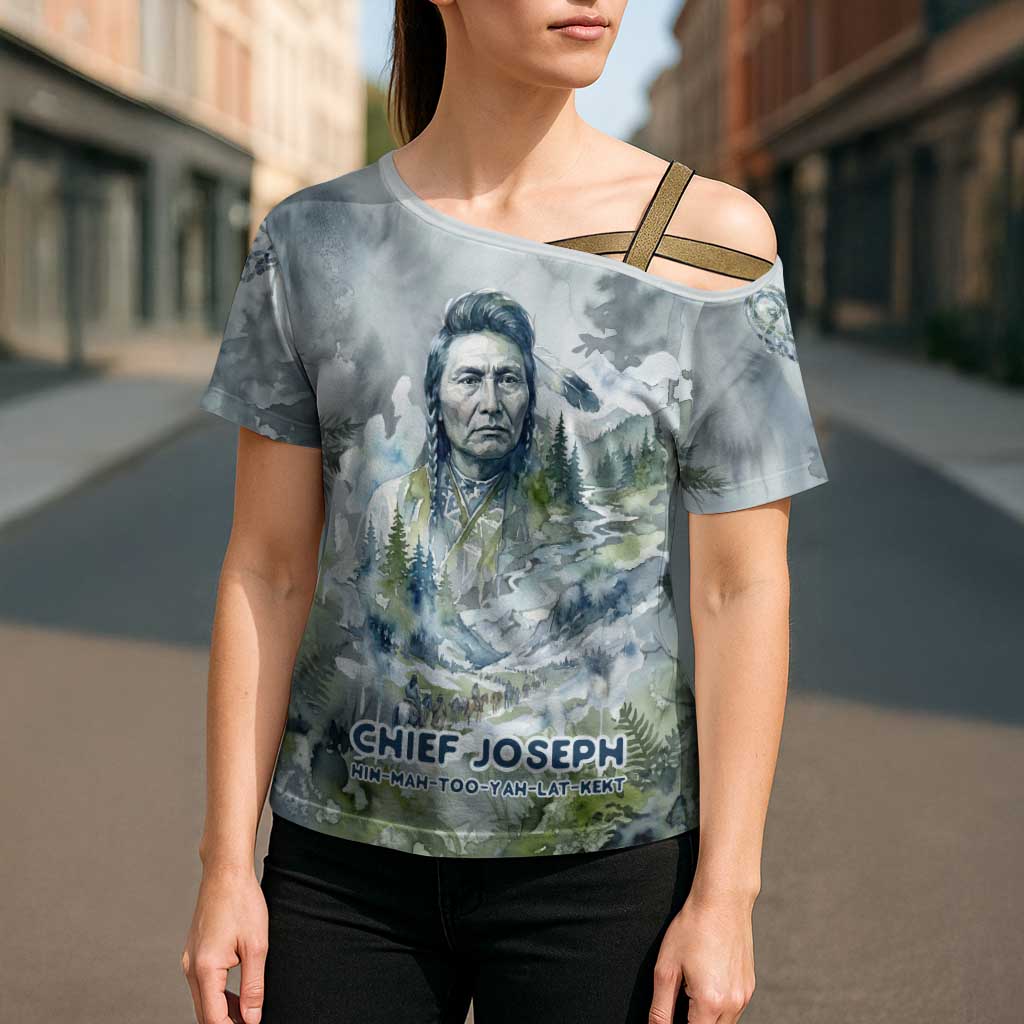 Chief Joseph Native American Cross Shoulder Shirt Tribal Heart Symbol Inspirational Quote Will Fight No More Forever - Wonder Print Shop