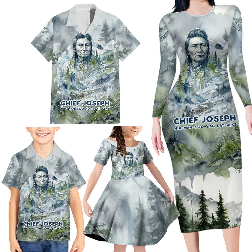 Chief Joseph Native American Family Matching Long Sleeve Bodycon Dress and Hawaiian Shirt Tribal Heart Symbol Inspirational Quote Will Fight No More Forever - Wonder Print Shop