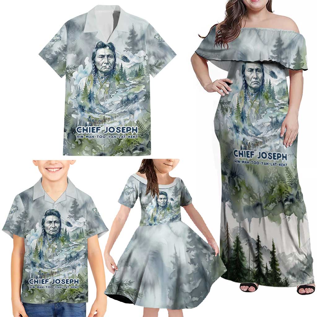 Chief Joseph Native American Family Matching Off Shoulder Maxi Dress and Hawaiian Shirt Tribal Heart Symbol Inspirational Quote Will Fight No More Forever - Wonder Print Shop