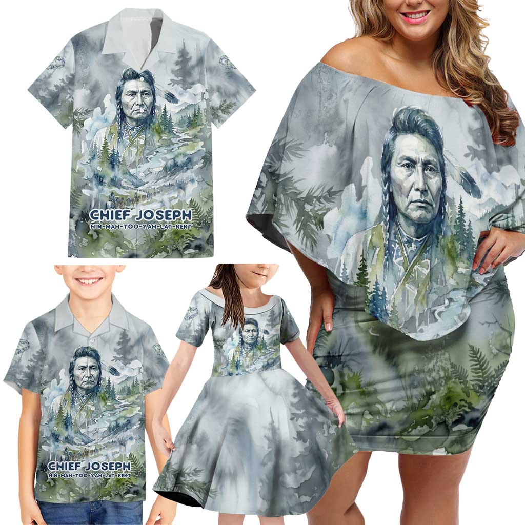 Chief Joseph Native American Family Matching Off Shoulder Short Dress and Hawaiian Shirt Tribal Heart Symbol Inspirational Quote Will Fight No More Forever - Wonder Print Shop