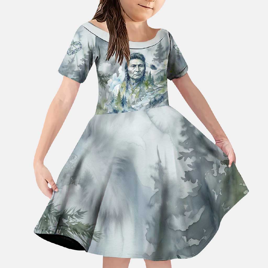 Chief Joseph Native American Family Matching Short Sleeve Bodycon Dress and Hawaiian Shirt Tribal Heart Symbol Inspirational Quote Will Fight No More Forever - Wonder Print Shop