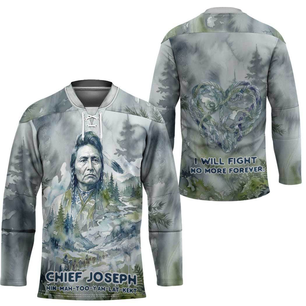 Chief Joseph Native American Hockey Jersey Tribal Heart Symbol Inspirational Quote Will Fight No More Forever - Wonder Print Shop