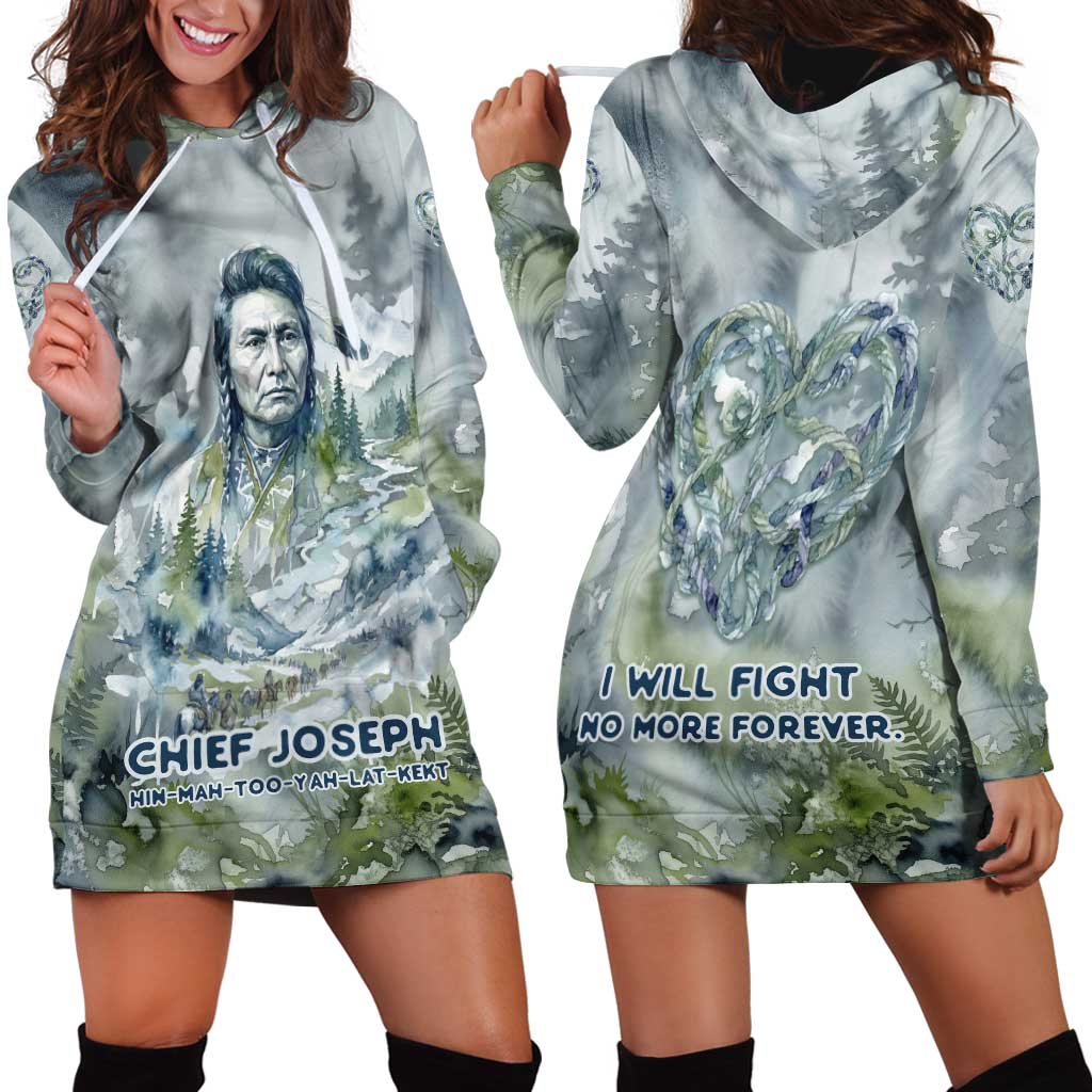 Chief Joseph Native American Hoodie Dress Tribal Heart Symbol Inspirational Quote Will Fight No More Forever - Wonder Print Shop