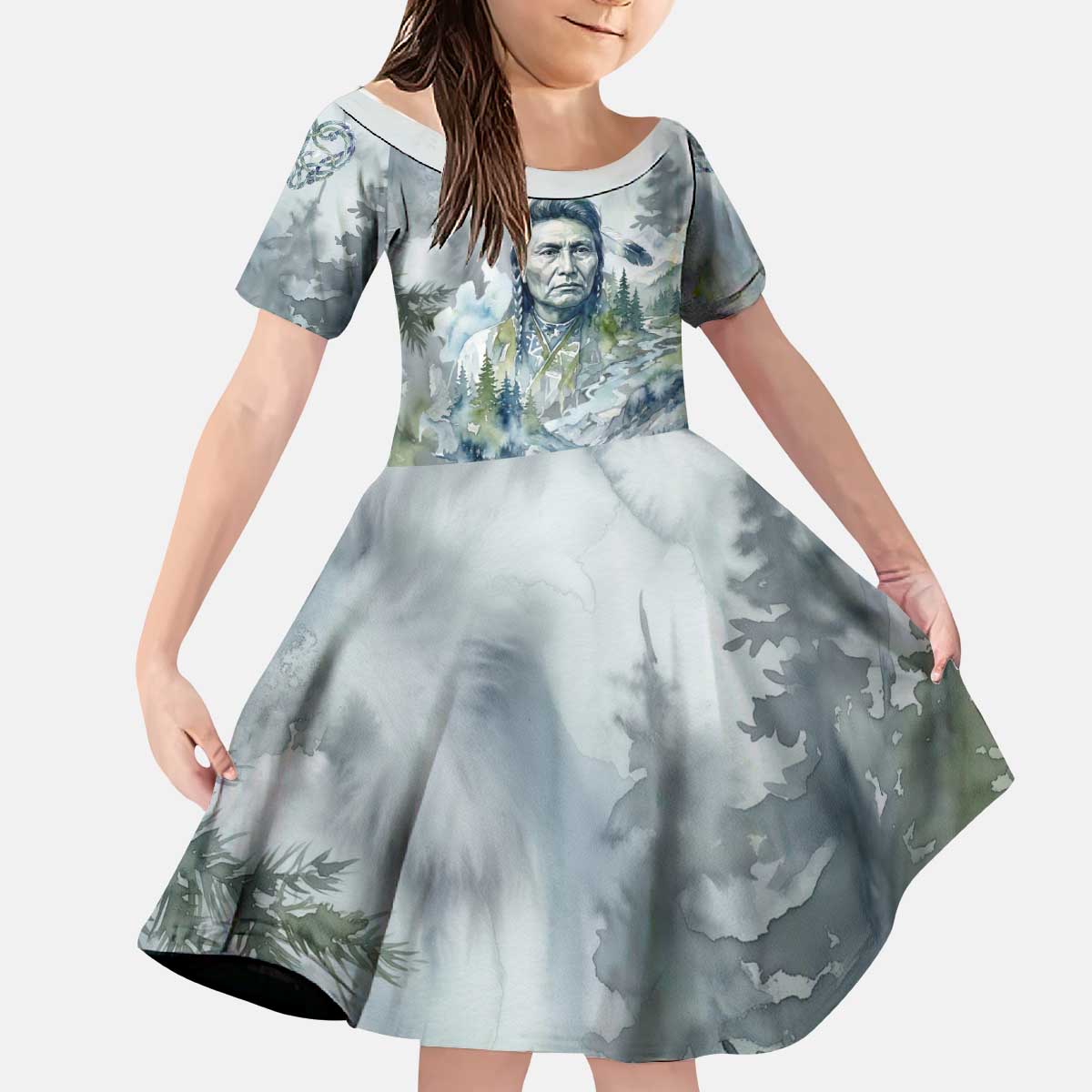 Chief Joseph Native American Kid Short Sleeve Dress Tribal Heart Symbol Inspirational Quote Will Fight No More Forever - Wonder Print Shop
