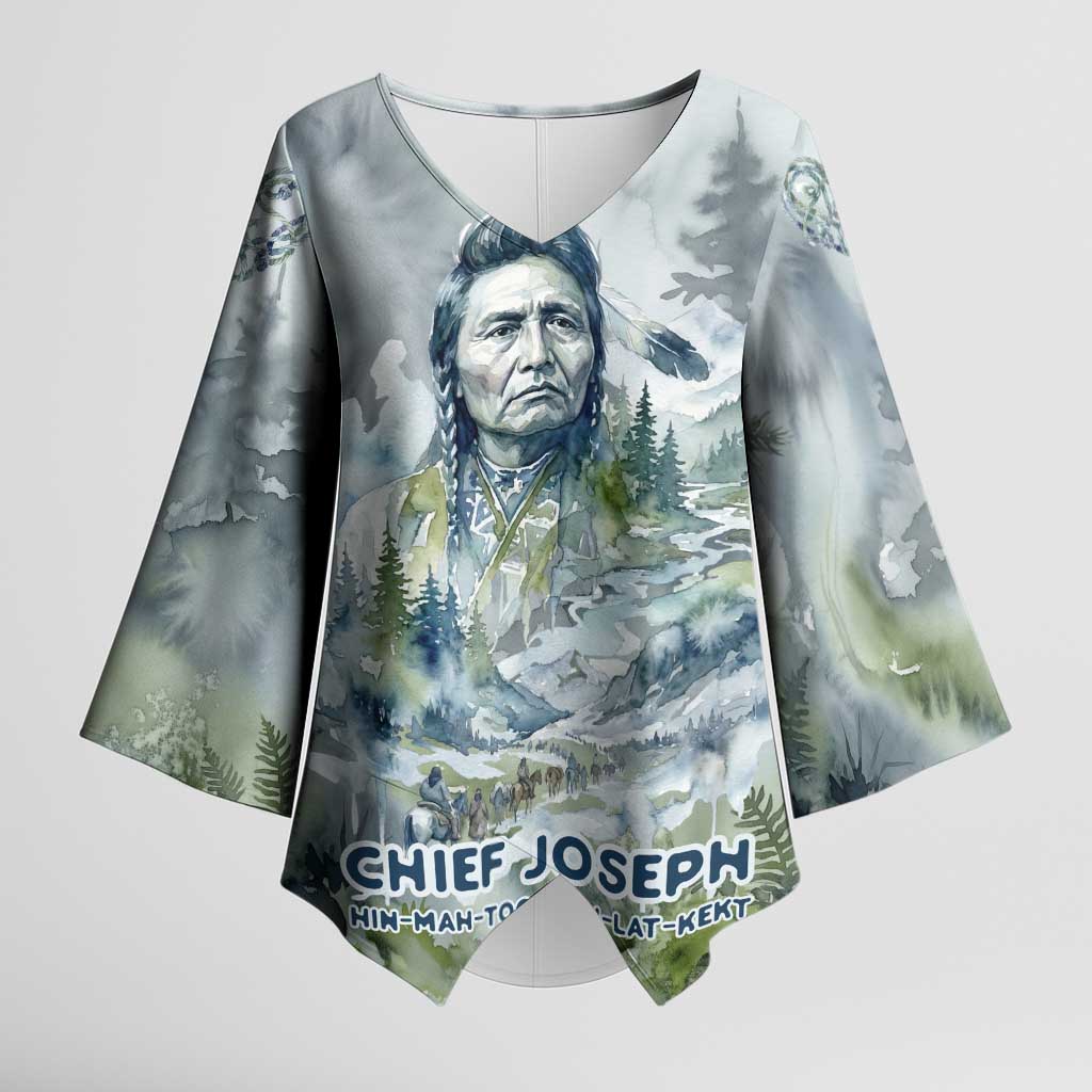 Chief Joseph Native American Kimono Sleeve Blouse Tribal Heart Symbol Inspirational Quote Will Fight No More Forever - Wonder Print Shop