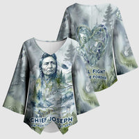 Chief Joseph Native American Kimono Sleeve Blouse Tribal Heart Symbol Inspirational Quote Will Fight No More Forever - Wonder Print Shop