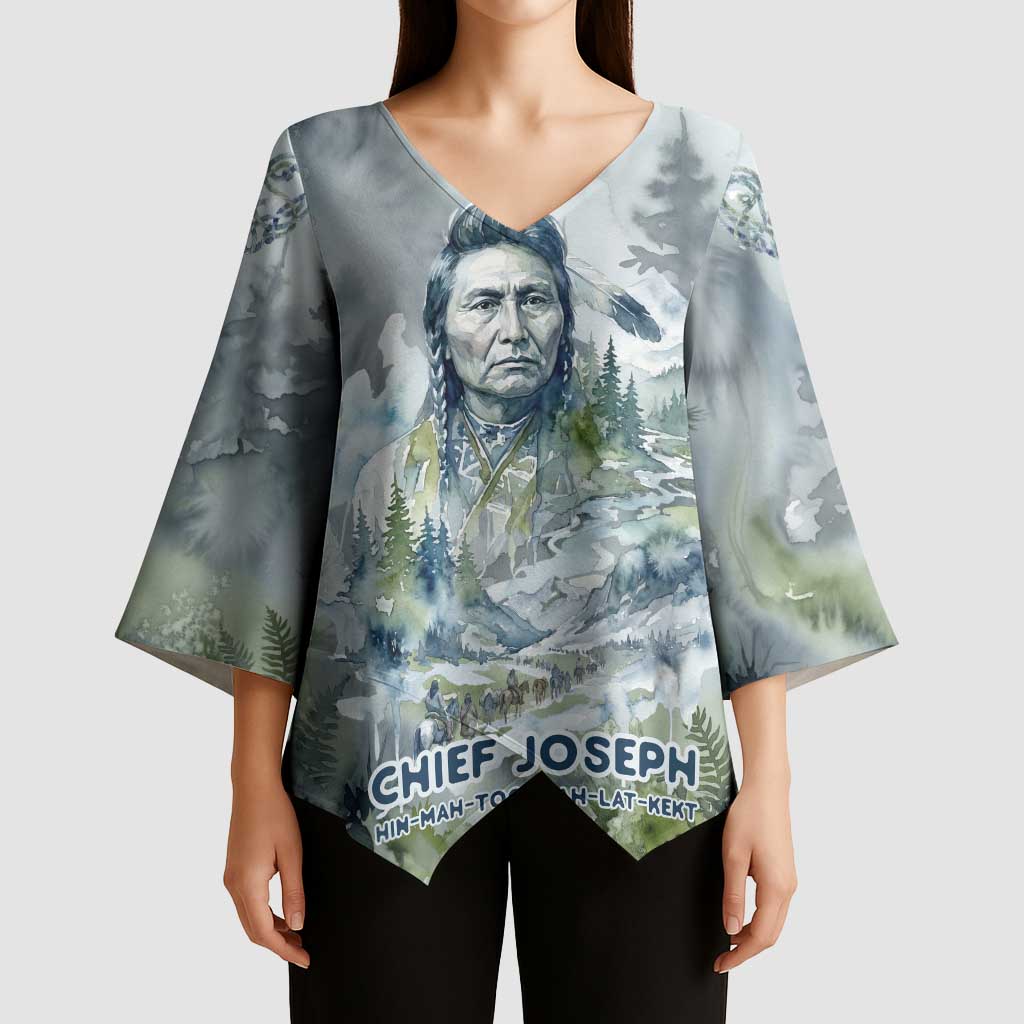 Chief Joseph Native American Kimono Sleeve Blouse Tribal Heart Symbol Inspirational Quote Will Fight No More Forever - Wonder Print Shop