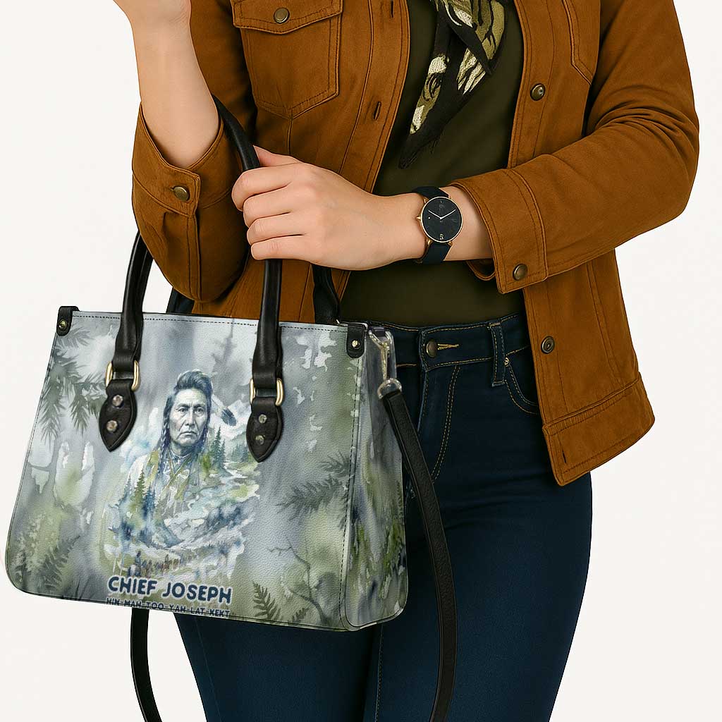 Chief Joseph Native American Leather Bag Tribal Heart Symbol Inspirational Quote Will Fight No More Forever - Wonder Print Shop