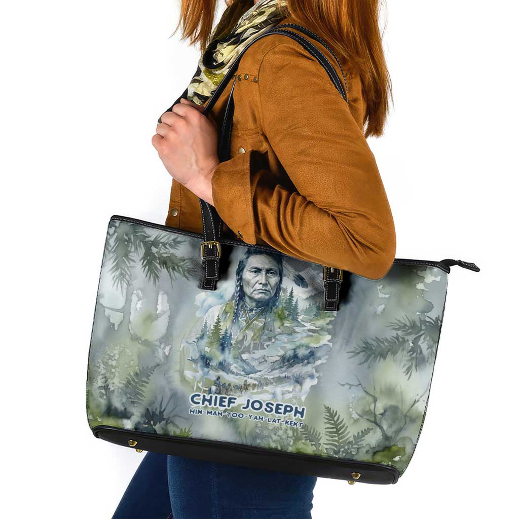 Chief Joseph Native American Leather Tote Bag Tribal Heart Symbol Inspirational Quote Will Fight No More Forever - Wonder Print Shop