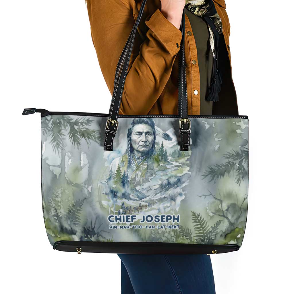 Chief Joseph Native American Leather Tote Bag Tribal Heart Symbol Inspirational Quote Will Fight No More Forever - Wonder Print Shop