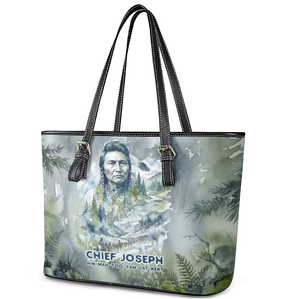 Chief Joseph Native American Leather Tote Bag Tribal Heart Symbol Inspirational Quote Will Fight No More Forever - Wonder Print Shop
