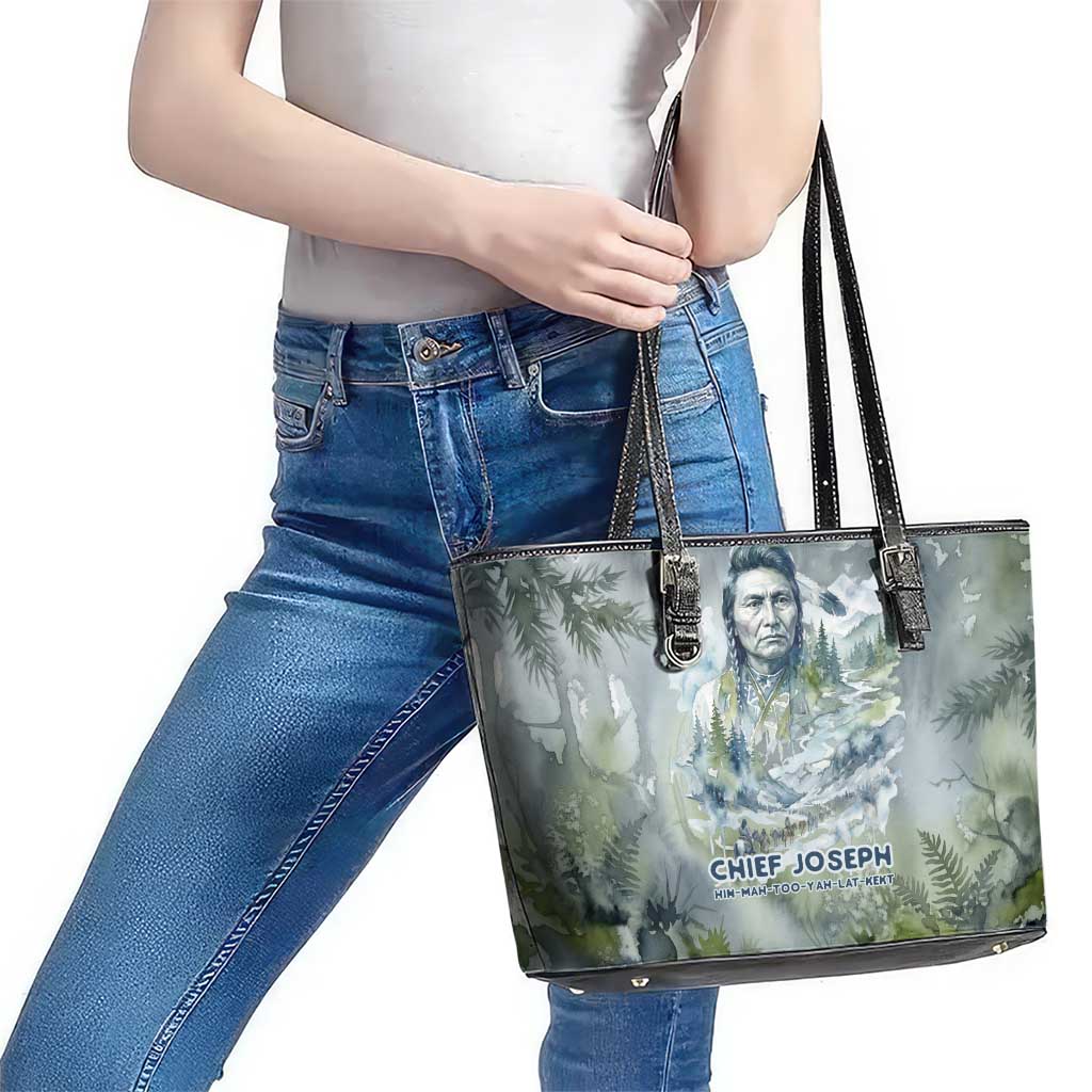 Chief Joseph Native American Leather Tote Bag Tribal Heart Symbol Inspirational Quote Will Fight No More Forever - Wonder Print Shop