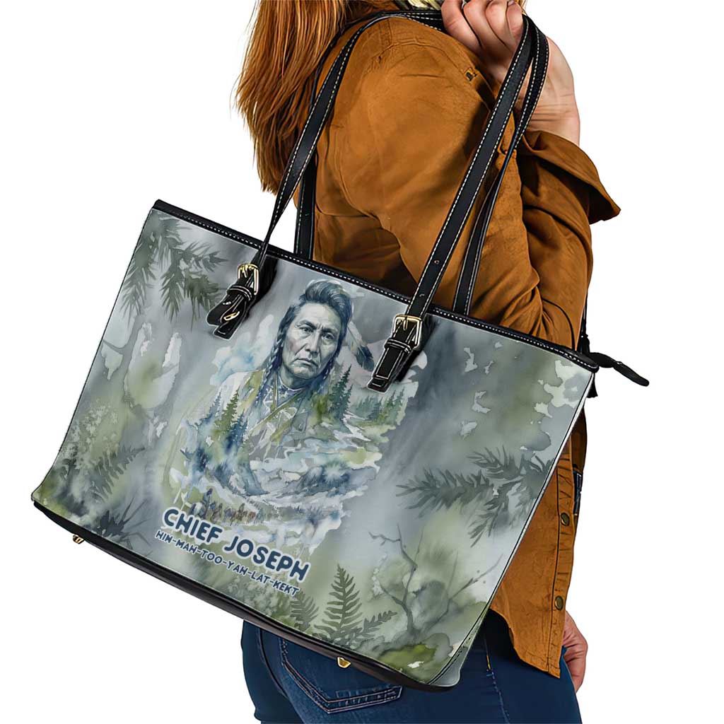 Chief Joseph Native American Leather Tote Bag Tribal Heart Symbol Inspirational Quote Will Fight No More Forever - Wonder Print Shop