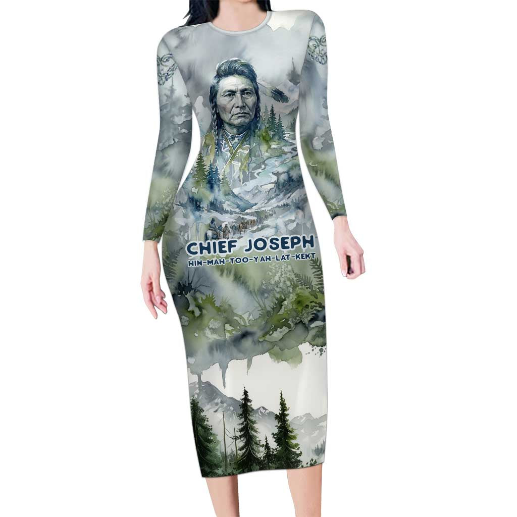 Chief Joseph Native American Long Sleeve Bodycon Dress Tribal Heart Symbol Inspirational Quote Will Fight No More Forever - Wonder Print Shop