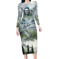 Chief Joseph Native American Long Sleeve Bodycon Dress Tribal Heart Symbol Inspirational Quote Will Fight No More Forever - Wonder Print Shop