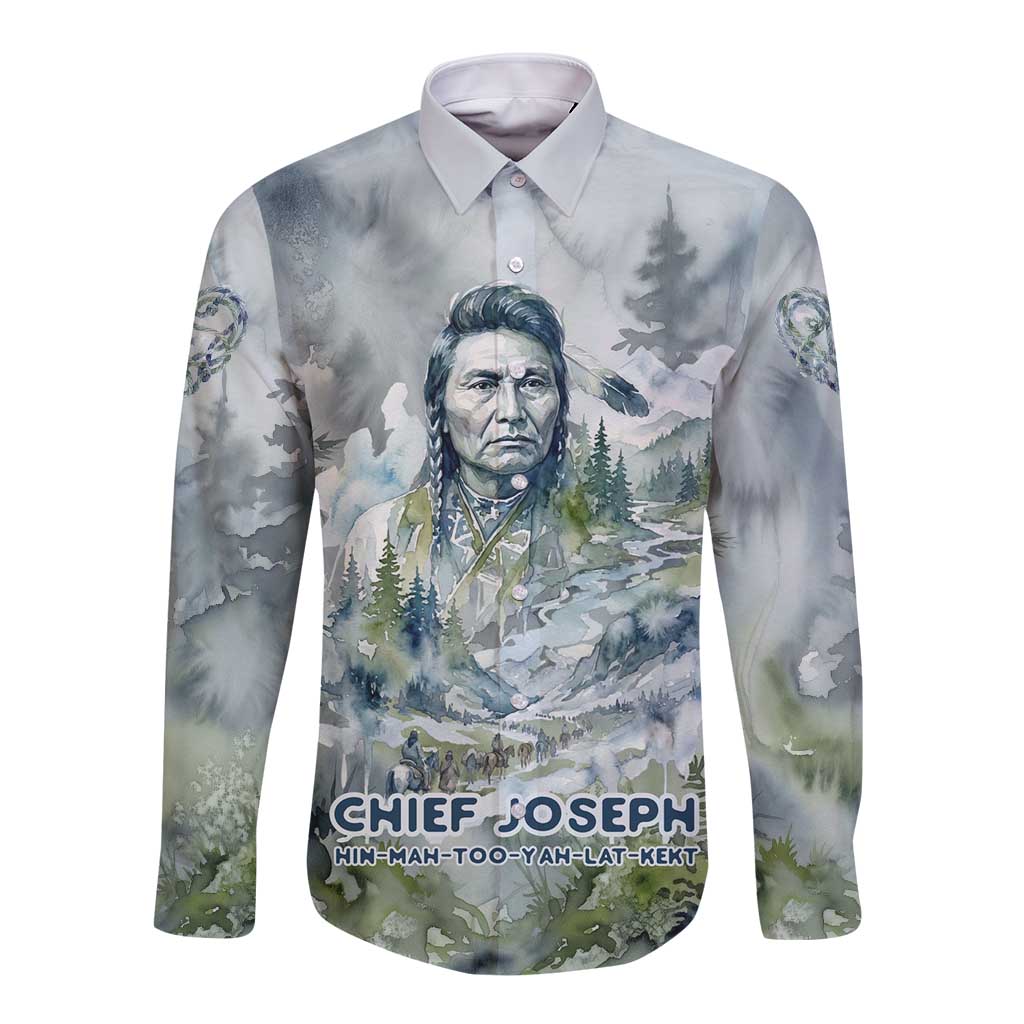 Chief Joseph Native American Long Sleeve Button Shirt Tribal Heart Symbol Inspirational Quote Will Fight No More Forever - Wonder Print Shop