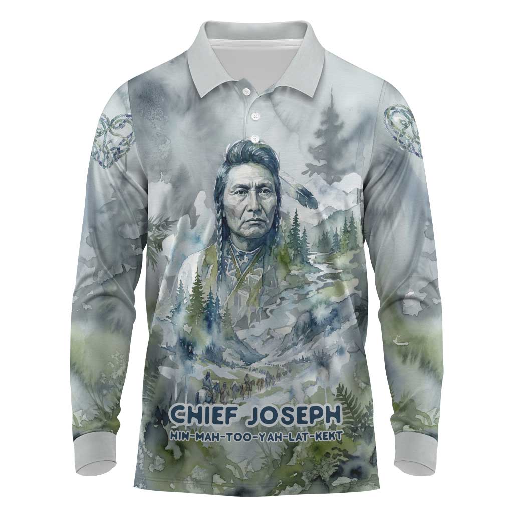 Chief Joseph Native American Long Sleeve Polo Shirt Tribal Heart Symbol Inspirational Quote Will Fight No More Forever - Wonder Print Shop