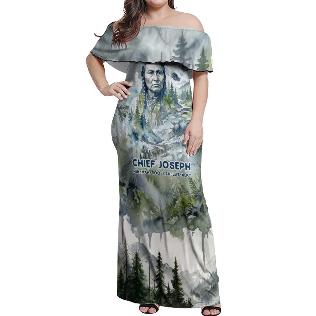Chief Joseph Native American Off Shoulder Maxi Dress Tribal Heart Symbol Inspirational Quote Will Fight No More Forever - Wonder Print Shop