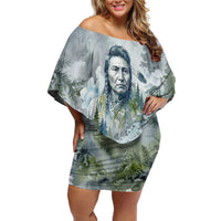 Chief Joseph Native American Off Shoulder Short Dress Tribal Heart Symbol Inspirational Quote Will Fight No More Forever - Wonder Print Shop
