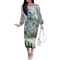 Chief Joseph Native American Off The Shoulder Long Sleeve Dress Tribal Heart Symbol Inspirational Quote Will Fight No More Forever - Wonder Print Shop
