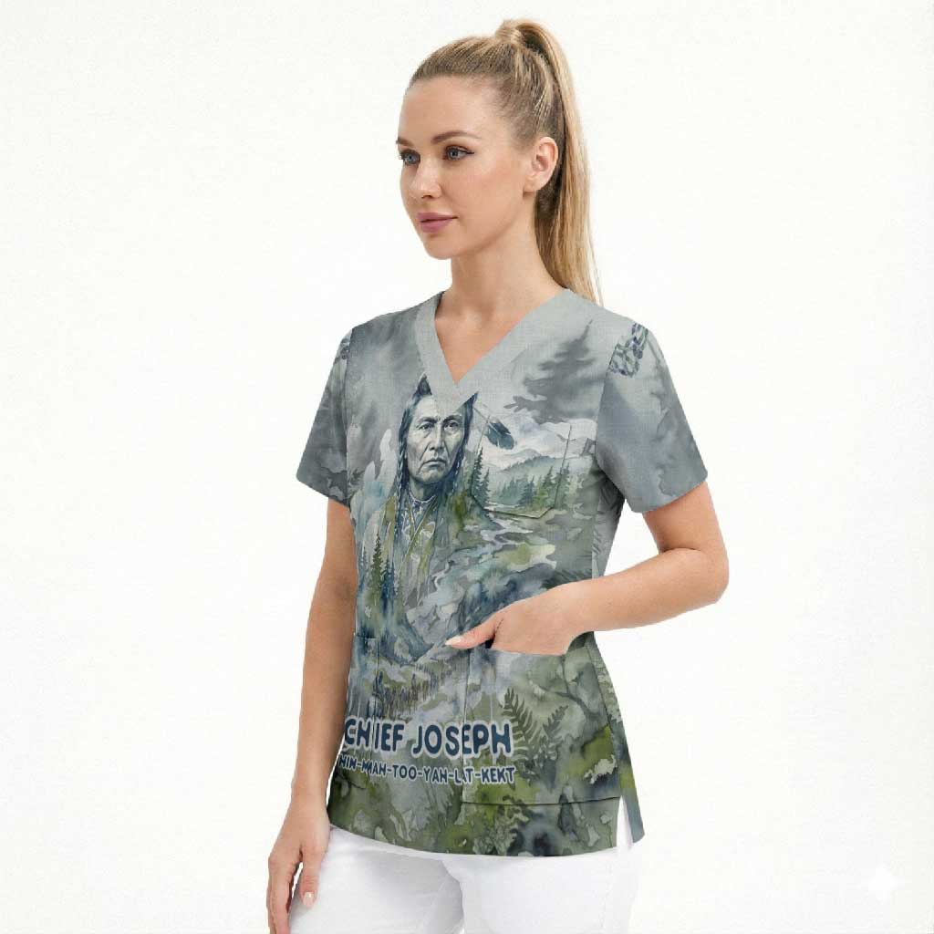 Chief Joseph Native American Scrub Top Tribal Heart Symbol Inspirational Quote Will Fight No More Forever - Wonder Print Shop