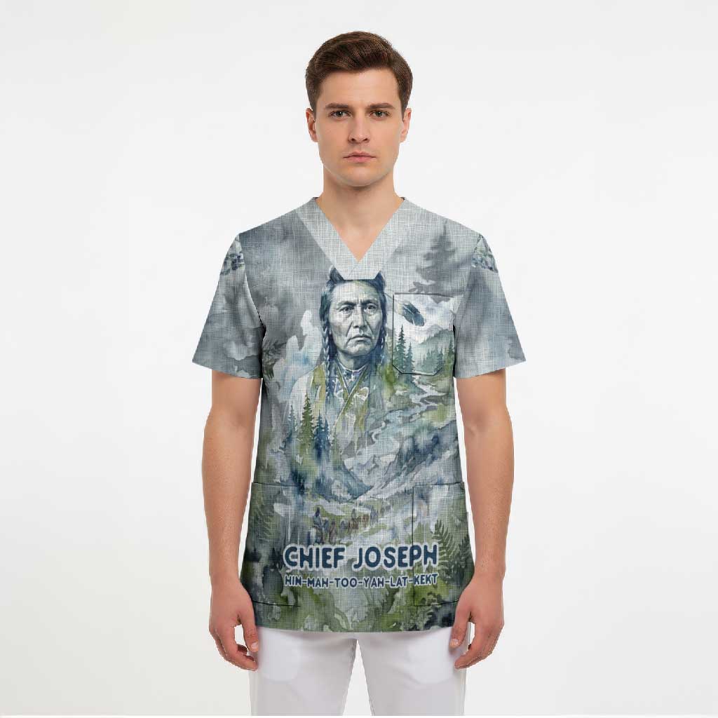 Chief Joseph Native American Scrub Top Tribal Heart Symbol Inspirational Quote Will Fight No More Forever - Wonder Print Shop