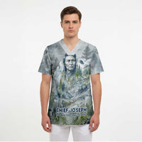 Chief Joseph Native American Scrub Top Tribal Heart Symbol Inspirational Quote Will Fight No More Forever - Wonder Print Shop