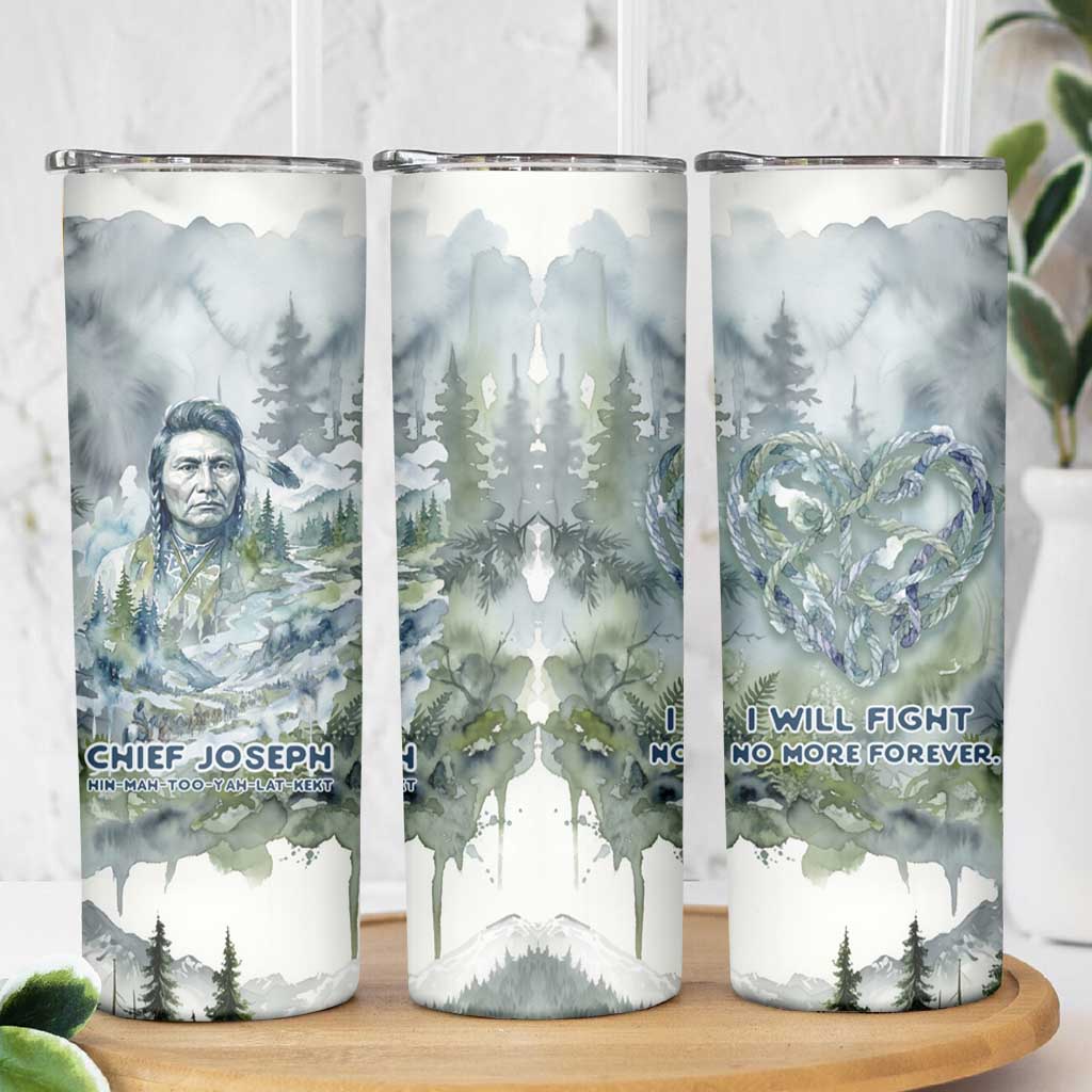 Chief Joseph Native American Skinny Tumbler Tribal Heart Symbol Inspirational Quote Will Fight No More Forever - Wonder Print Shop