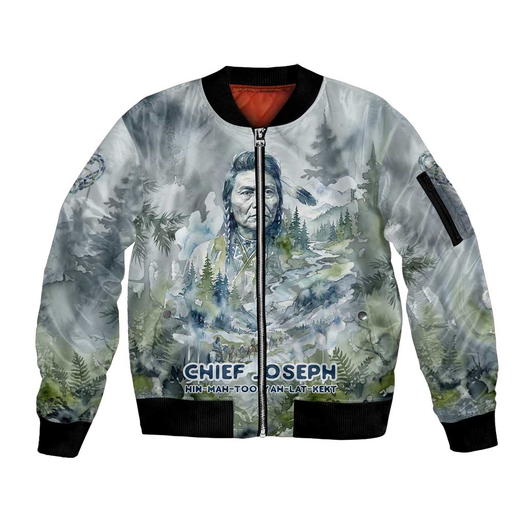 Chief Joseph Native American Sleeve Zip Bomber Jacket Tribal Heart Symbol Inspirational Quote Will Fight No More Forever - Wonder Print Shop