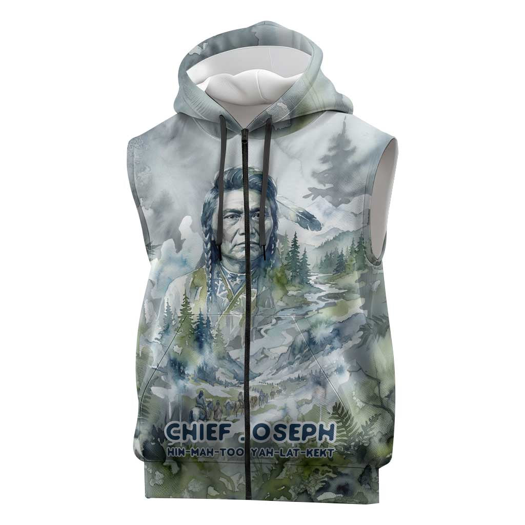 Chief Joseph Native American Sleeveless Zip Hoodie Tribal Heart Symbol Inspirational Quote Will Fight No More Forever - Wonder Print Shop