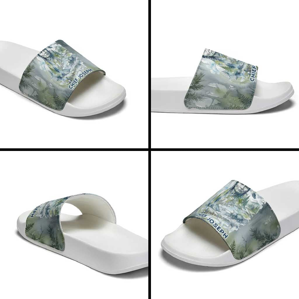 Chief Joseph Native American Slide Sandals Tribal Heart Symbol Inspirational Quote Will Fight No More Forever - Wonder Print Shop