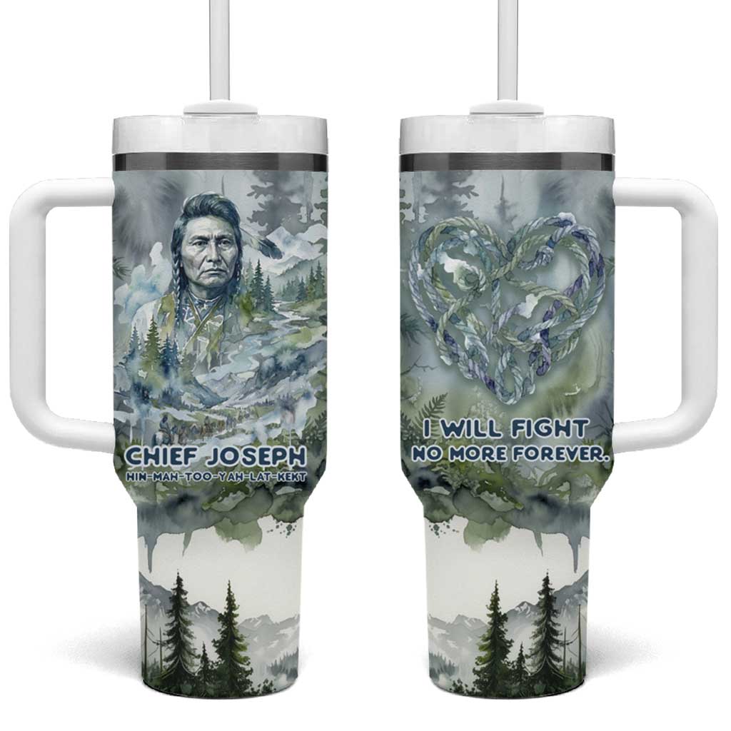 Chief Joseph Native American Tumbler With Handle Tribal Heart Symbol Inspirational Quote Will Fight No More Forever - Wonder Print Shop