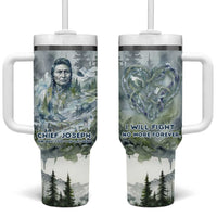 Chief Joseph Native American Tumbler With Handle Tribal Heart Symbol Inspirational Quote Will Fight No More Forever - Wonder Print Shop