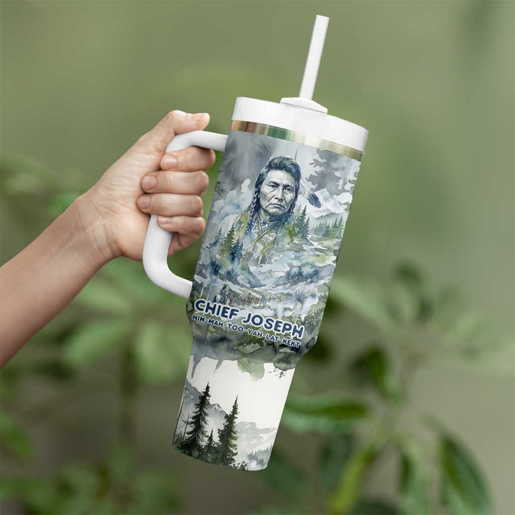 Chief Joseph Native American Tumbler With Handle Tribal Heart Symbol Inspirational Quote Will Fight No More Forever - Wonder Print Shop