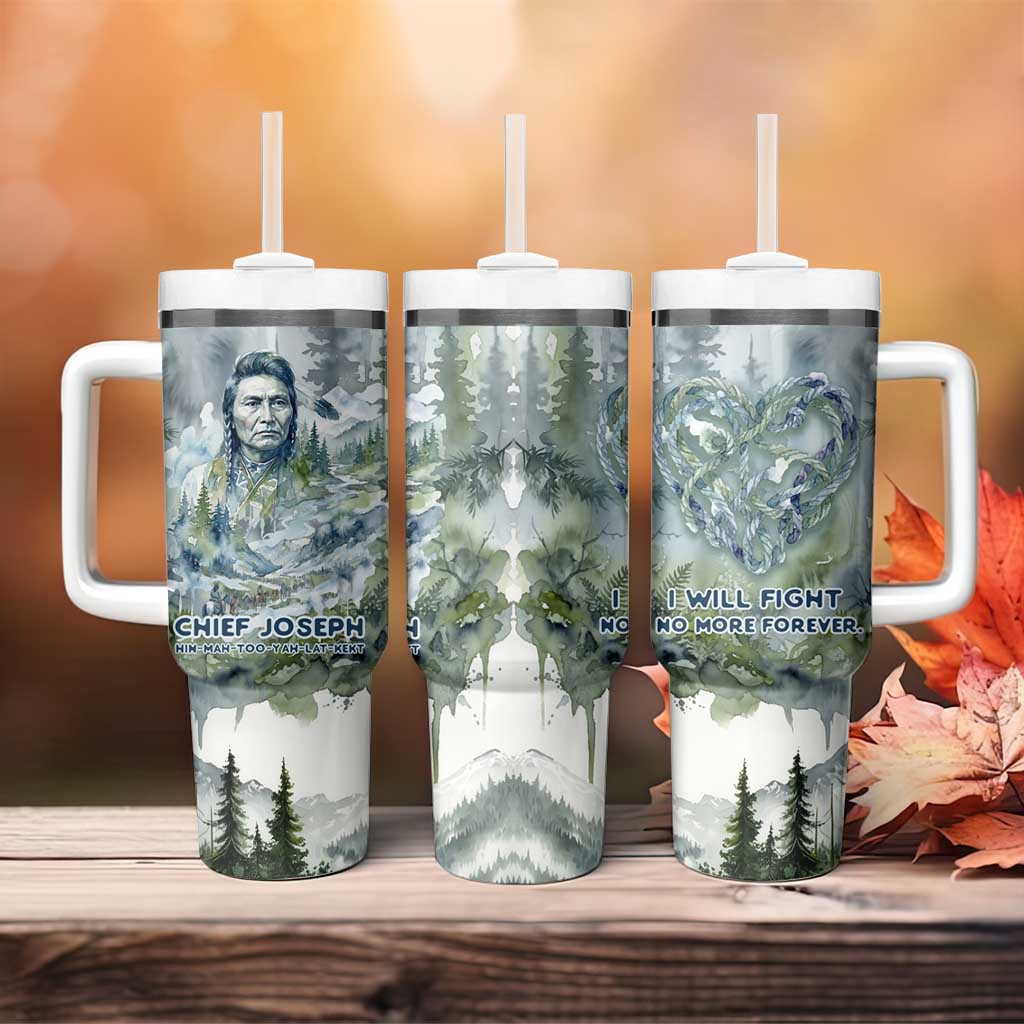 Chief Joseph Native American Tumbler With Handle Tribal Heart Symbol Inspirational Quote Will Fight No More Forever - Wonder Print Shop