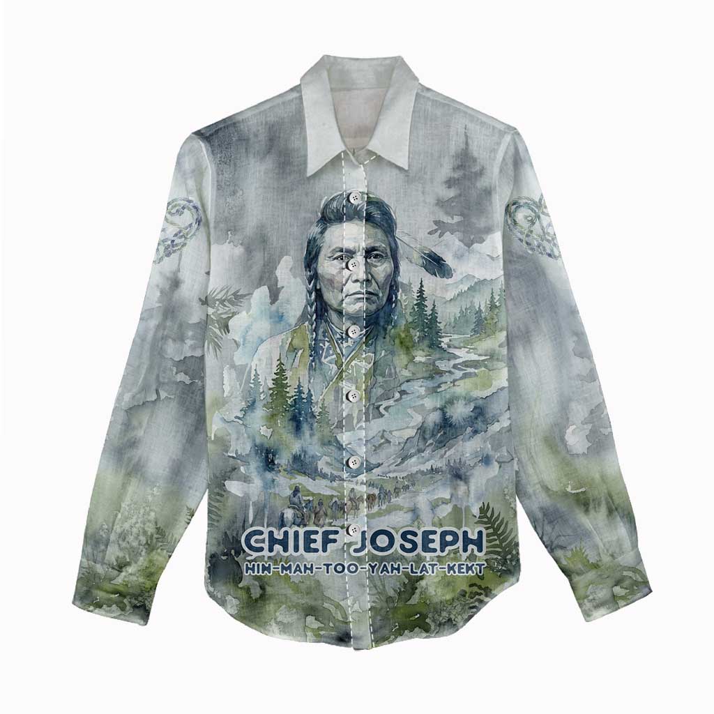 Chief Joseph Native American Women Casual Shirt Tribal Heart Symbol Inspirational Quote Will Fight No More Forever - Wonder Print Shop