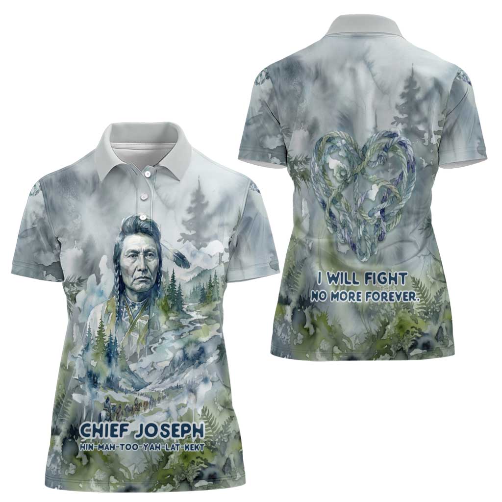 Chief Joseph Native American Women Polo Shirt Tribal Heart Symbol Inspirational Quote Will Fight No More Forever - Wonder Print Shop