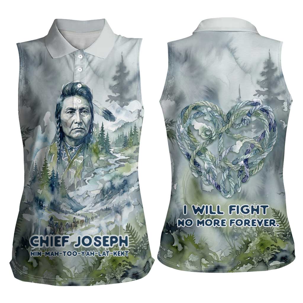 Chief Joseph Native American Women Sleeveless Polo Shirt Tribal Heart Symbol Inspirational Quote Will Fight No More Forever - Wonder Print Shop