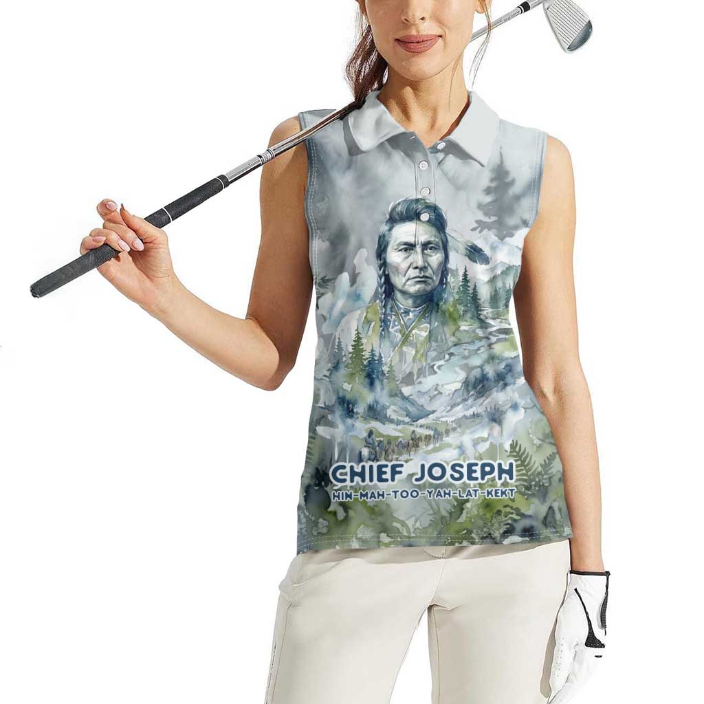 Chief Joseph Native American Women Sleeveless Polo Shirt Tribal Heart Symbol Inspirational Quote Will Fight No More Forever - Wonder Print Shop