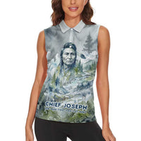 Chief Joseph Native American Women Sleeveless Polo Shirt Tribal Heart Symbol Inspirational Quote Will Fight No More Forever - Wonder Print Shop