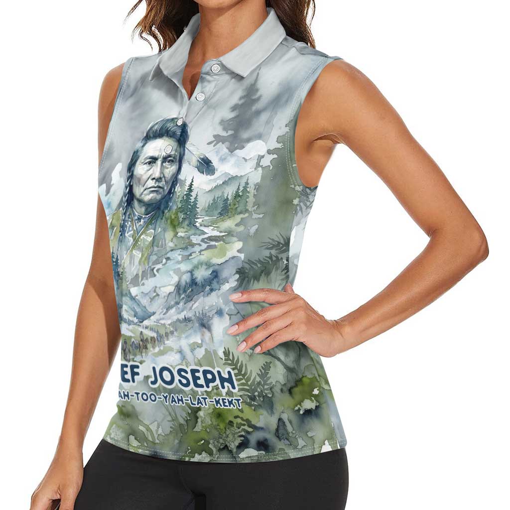 Chief Joseph Native American Women Sleeveless Polo Shirt Tribal Heart Symbol Inspirational Quote Will Fight No More Forever - Wonder Print Shop