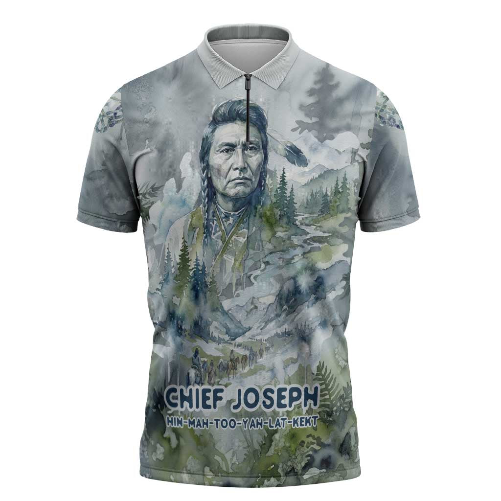 Chief Joseph Native American Zipper Polo Shirt Tribal Heart Symbol Inspirational Quote Will Fight No More Forever - Wonder Print Shop