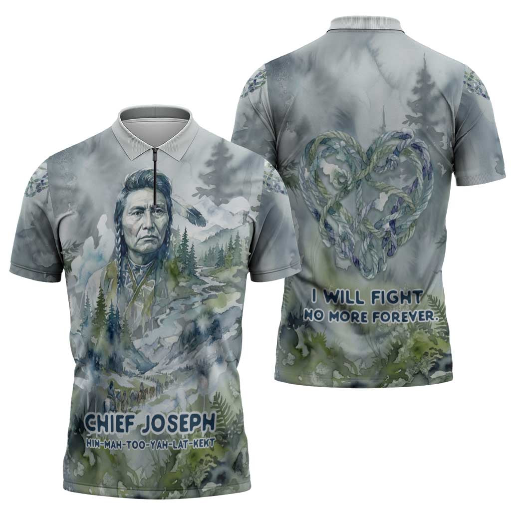 Chief Joseph Native American Zipper Polo Shirt Tribal Heart Symbol Inspirational Quote Will Fight No More Forever - Wonder Print Shop