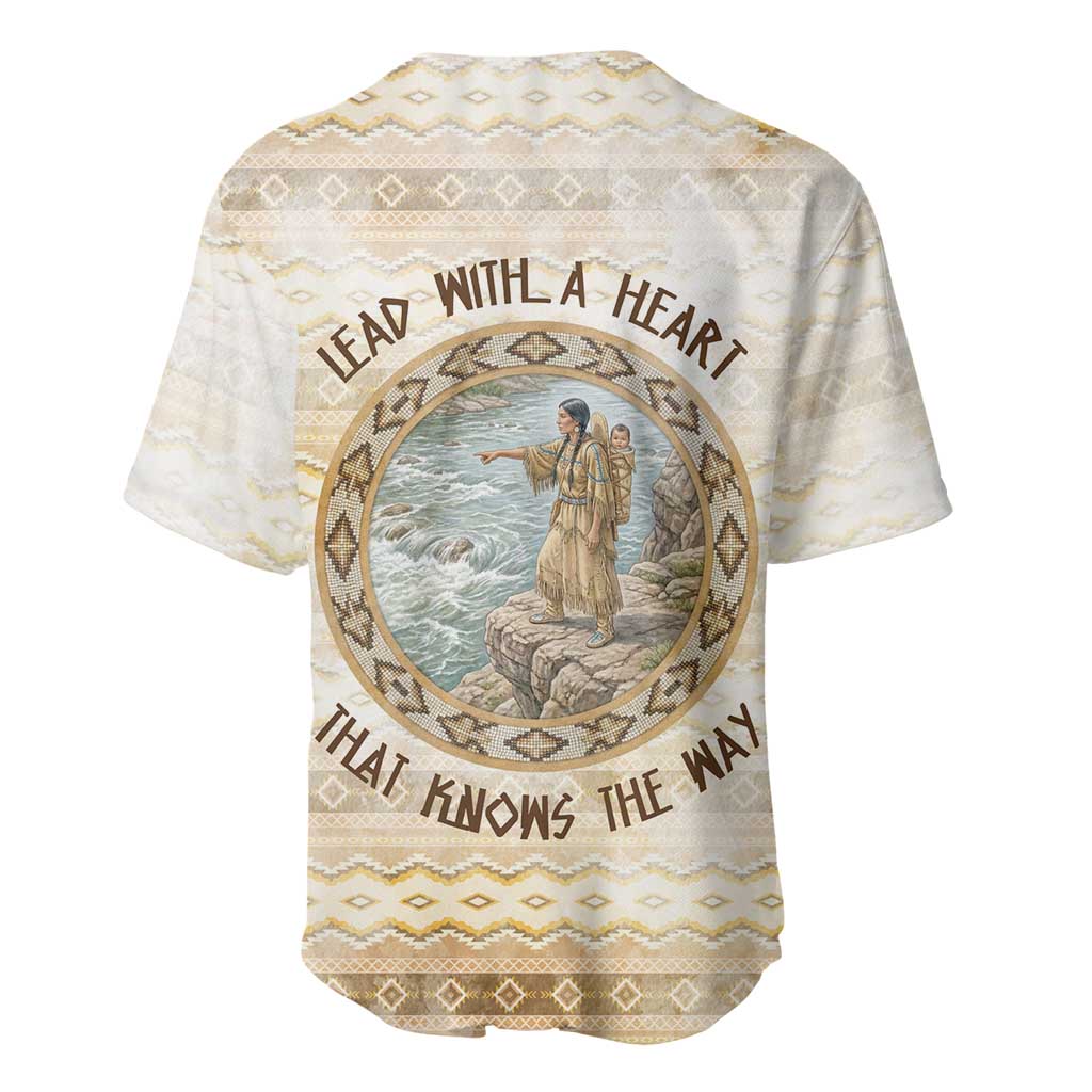 Sacagawea Native American Baseball Jersey River Journey Scene Inspirational Quote Lead with Your Heart - Wonder Print Shop